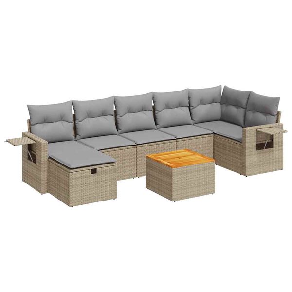 vidaXL Garden Sofa Set Beige PE rattan Large Adjustable Feet