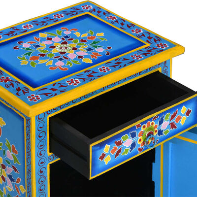 vidaXL Bedside Cabinet Solid Mango Wood Turquoise Hand Painted