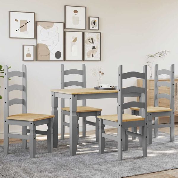 vidaXL Dining Set Panama Grey Solid pinewood Medium Durable Dining Set