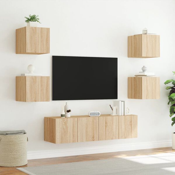 vidaXL TV Wall Unit Sonoma Oak Engineered Wood Medium