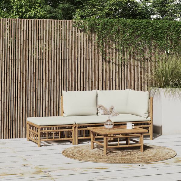 vidaXL Garden Lounge Set Cream White Bamboo, Fabric (100% Polyester)