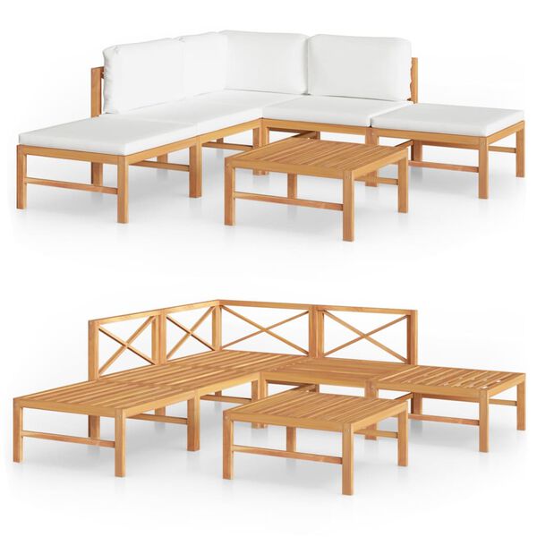 vidaXL Garden Lounge Set Cream Solid Teak Wood, Polyester Fabric Medium