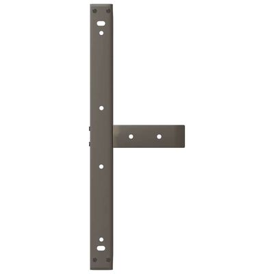 Vertical brown metal mounting plate with holes and short horizontal bracket