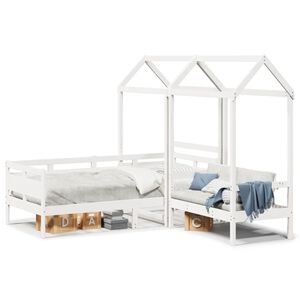 vidaXL Day Bed And Bench Set White Solid Pine Wood