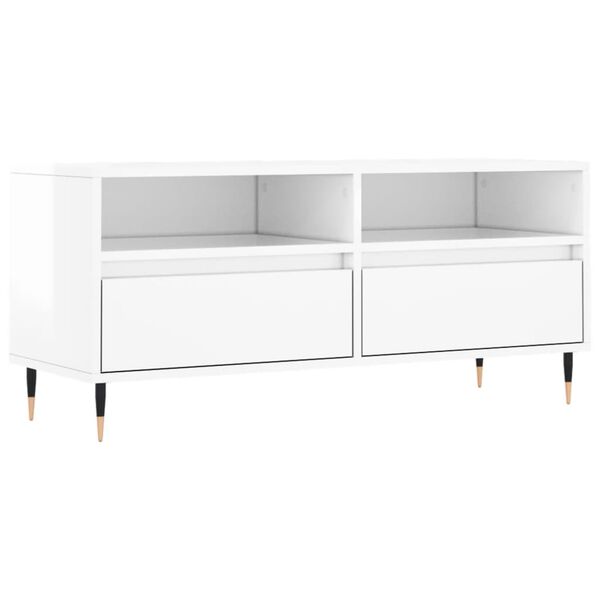 vidaXL TV Cabinet High gloss white Engineered wood, iron