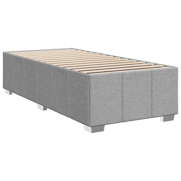 vidaXL Bed Frame Light Gray Polyester, Plywood, Engineered Wood Twin