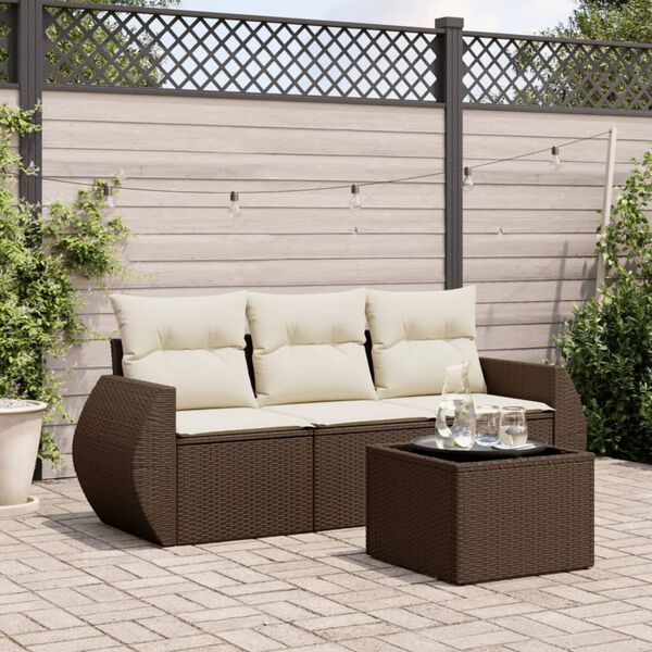 vidaXL Garden Sofa Set Brown, Cream White