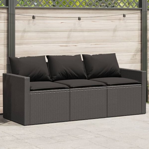 vidaXL Outdoor Sofa Black PE rattan 3-Seater Removable Covers
