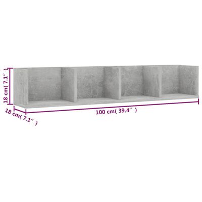 vidaXL CD Wall Shelf Concrete Gray 39.4"x7.1"x7.1" Engineered Wood