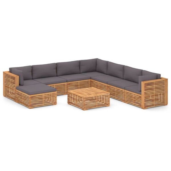 vidaXL 9 Piece Patio Lounge Set with Dark Gray Cushion Solid Teak Wood