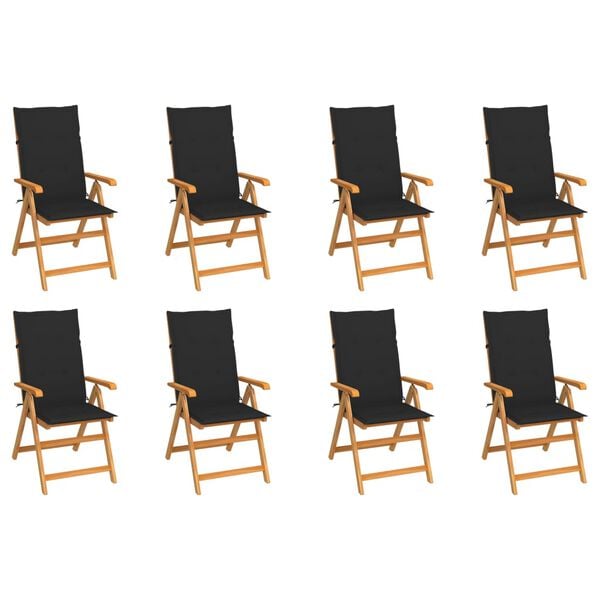 vidaXL Garden Chair Set of 8 Teak wood and black Teak wood and polyester