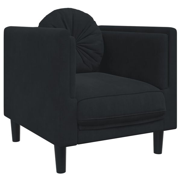 vidaXL Sofa Set Black Velvet, Plywood, Solid Wood 3 Piece