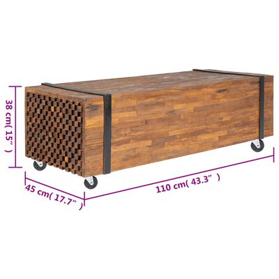 vidaXL Coffee Table 43.3"x17.7"x15" Solid Teak Wood