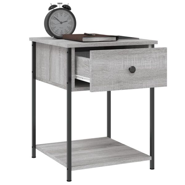 vidaXL Bedside Table Grey sonoma Engineered wood, iron 17.3x17.7x22.8 in