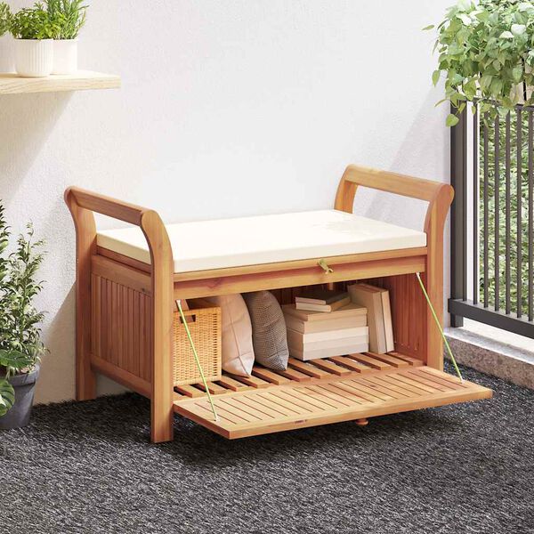 vidaXL Garden Storage Bench Cream White, Natural Wood