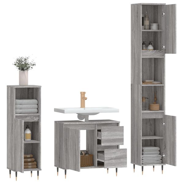 vidaXL Bathroom Furniture Set Grey Sonoma Engineered wood, iron Medium