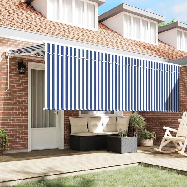 vidaXL Retractable Awning Retractable Blue and White 157.48 x 78.74 in