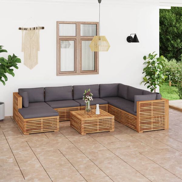 vidaXL 8 Piece Patio Lounge Set with Dark Gray Cushion Solid Teak Wood