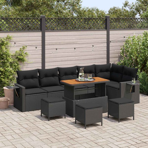 vidaXL Garden Sofa Set Height-Adjustable 10 pcs Black Poly Rattan