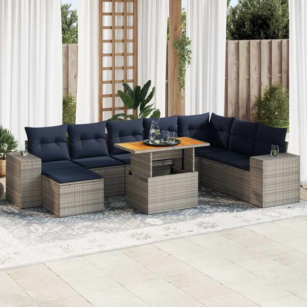 vidaXL 9 Piece Patio Sofa Set with Cushions Gray Poly Rattan