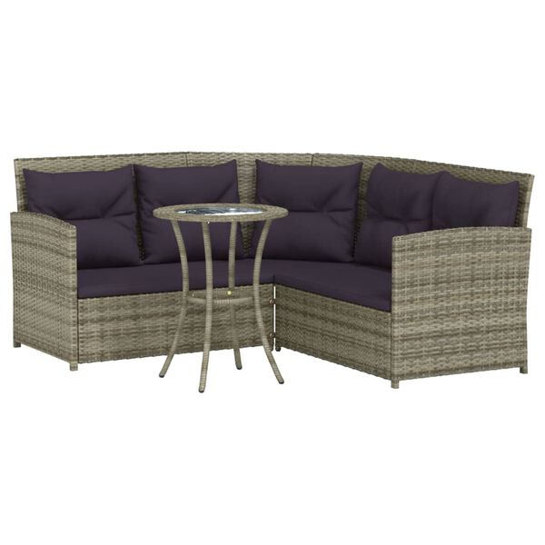 vidaXL 2 Piece L-shaped Couch Sofa Set with Cushions Grey Poly Rattan