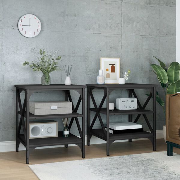 vidaXL Side Table Set of 2 Black Engineered wood, steel