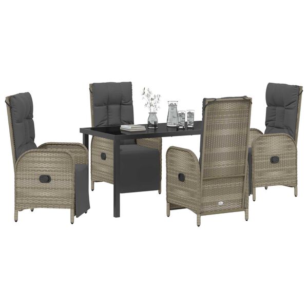 vidaXL Garden Dining Set with Cushion 5 pcs Grey Poly Rattan