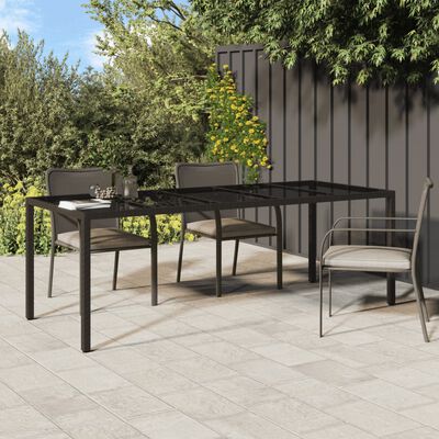 vidaXL Patio Table Brown 98.4"x39.4"x29.5" Tempered Glass and Poly Rattan