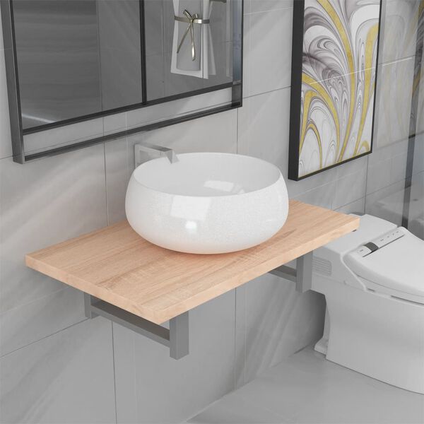 vidaXL Bathroom Furniture Set Oak Ceramic Medium Durable