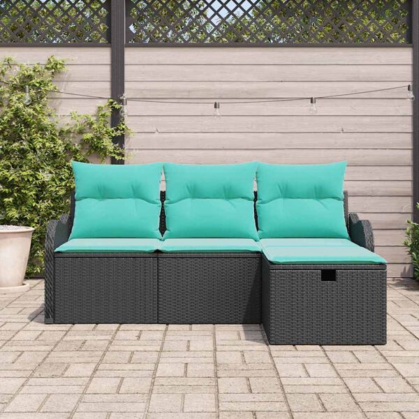 vidaXL Garden Sofa Set with Cushion 4 pcs Black Poly rattan