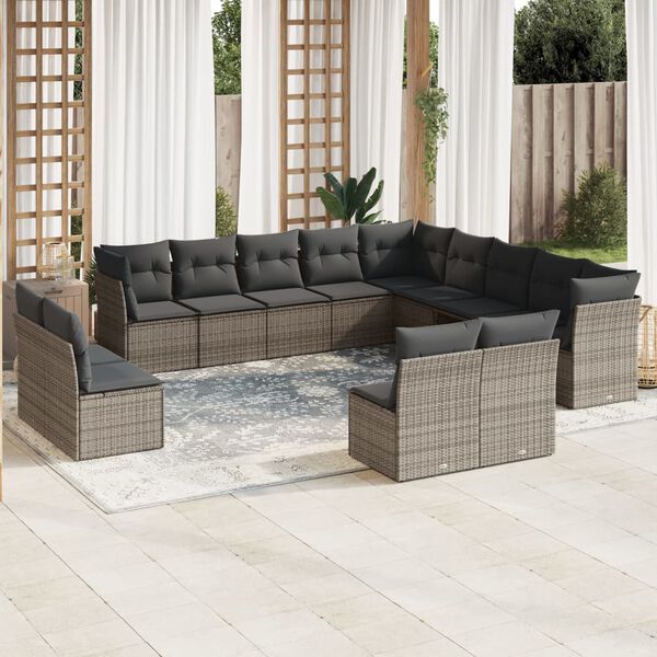 vidaXL Garden Sofa Set Grey PE rattan, powder-coated steel Large