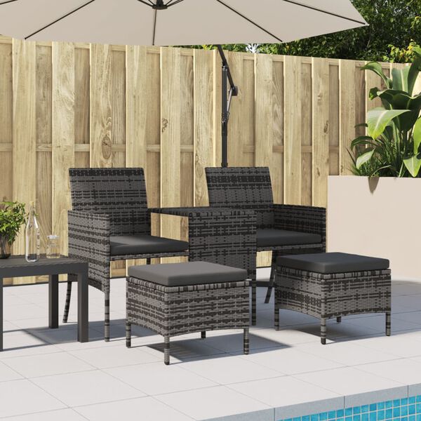 vidaXL Patio Sofa Set Grey PE rattan 2 Seater Removable Covers