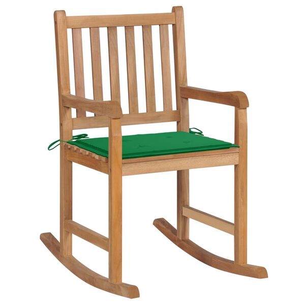 vidaXL Rocking Chair Natural Teak, Green Cushion