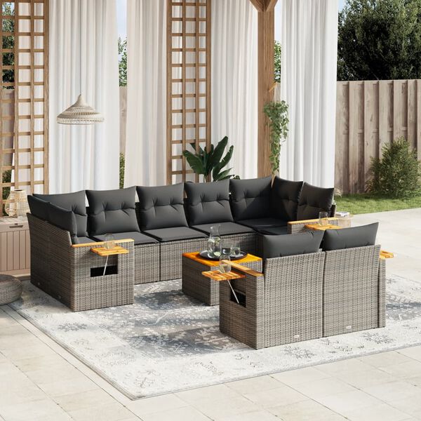 vidaXL Garden Sofa Set Grey PE rattan Large Adjustable Armrests