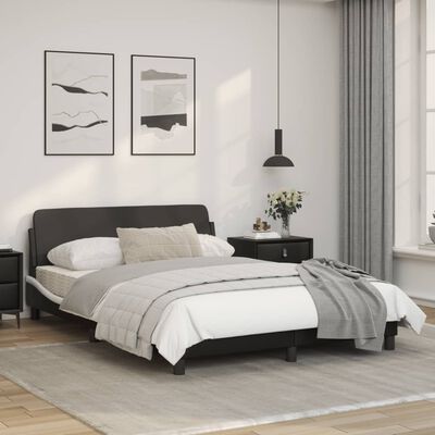 vidaXL Bed Frame with Headboard Black and White 53.9"x74.8" Full Faux Leather