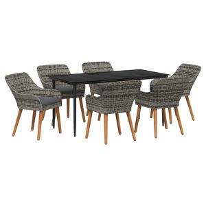 vidaXL Garden Dining Set with Cushion 7 pcs Grey Poly Rattan