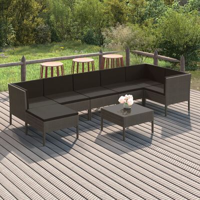 vidaXL 8 Piece Patio Lounge Set with Cushions Poly Rattan Gray