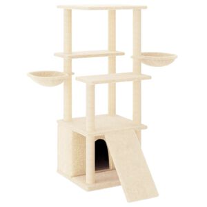 vidaXL Cat Tree Cream Engineered Wood, Plush, Sisal Medium