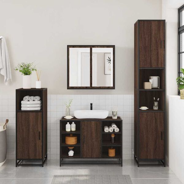 vidaXL Bathroom Furniture Set Brown Oak Engineered Wood, Metal Large