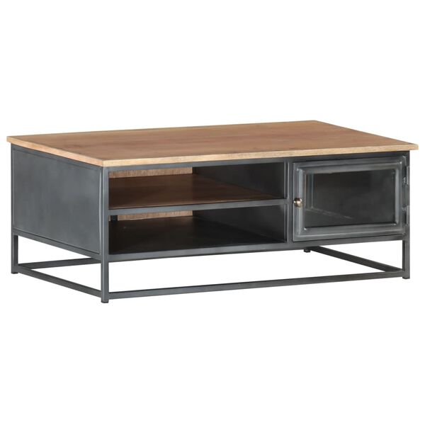 vidaXL Coffee Table Gray Solid Acacia wood, glass, powder-coated steel