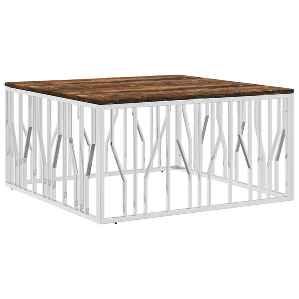 vidaXL Coffee Table Silver, Multicolor Stainless Steel, Solid reclaimed wood