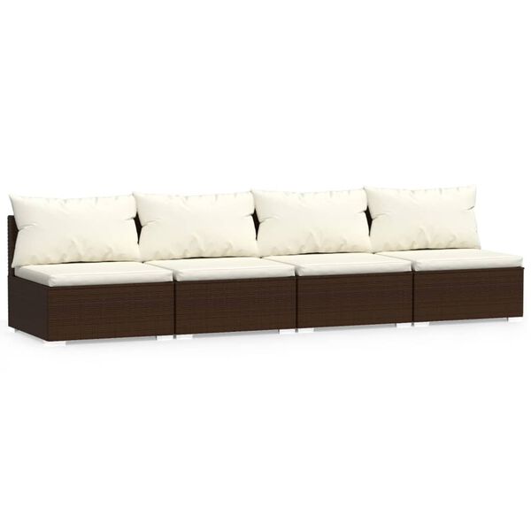 vidaXL 4-Seater Sofa Brown PE Rattan 4-Seater Modular 4-Seater Sofa