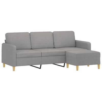 vidaXL 3-Seater Sofa with Footstool Light Gray 70.9" Fabric