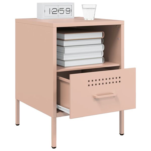 vidaXL Bedside Cabinet Set of 2 Pink Cold-rolled steel Compact