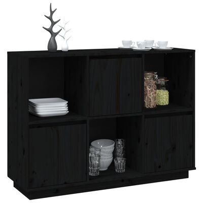 vidaXL Sideboard Black 43.5"x13.8"x31.5" Solid Wood Pine
