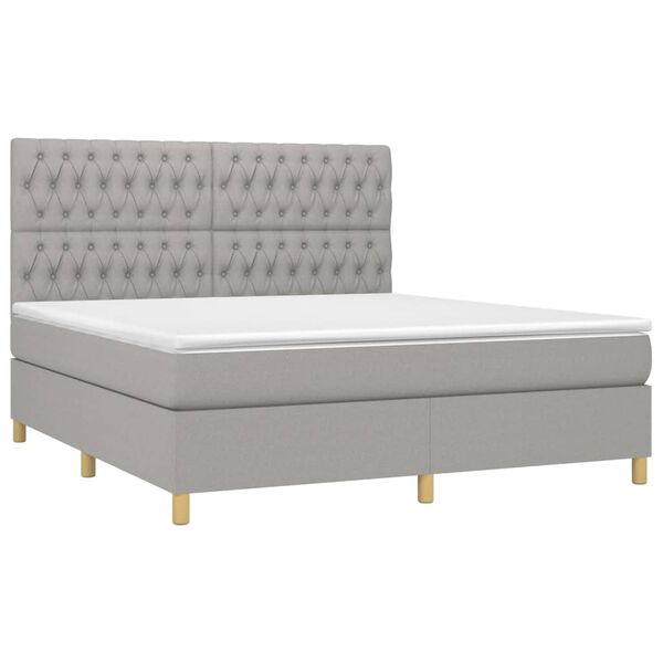 vidaXL Box Spring Bed with Mattress&LED Light Gray 72"x83.9" California King Fabric