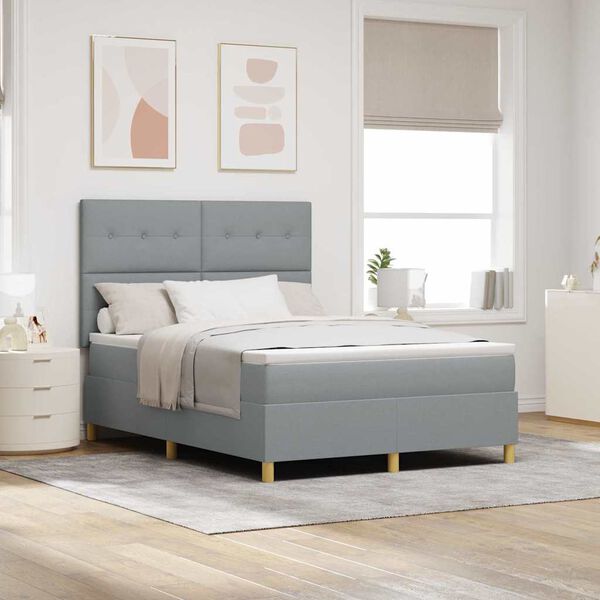 vidaXL Box Spring Bed with Mattress Light gray 55.1" x 74.8" fabric