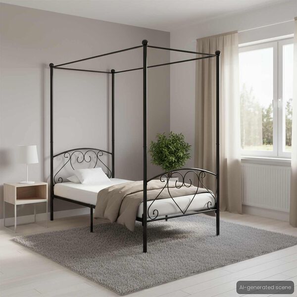 vidaXL Bed Frame Black Metal Double Durable Bed Frame Rectangular