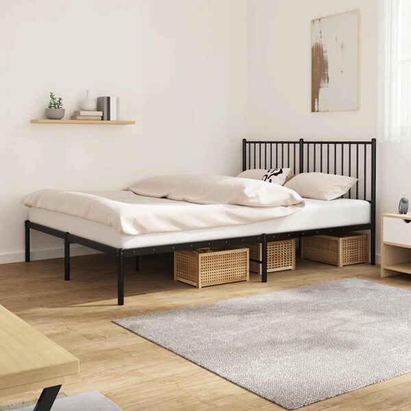 vidaXL Bed Frame Black Powder-Coated Steel Double Bed Frame