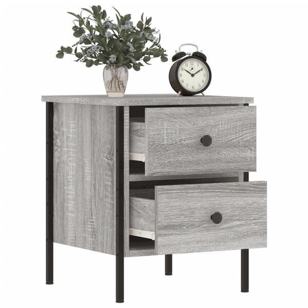 vidaXL Bedside Cabinet Set of 2 Gray sonoma Engineered wood, iron Medium